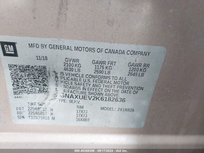 2019 CHEVROLET EQUINOX LT - 2GNAXUEV2K6182636