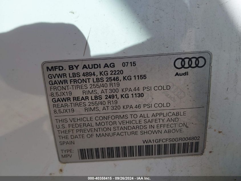 WA1GFCFS0GR004802 2016 Audi Q3 2.0T Premium Plus