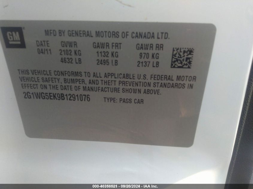 2G1WG5EK9B1291076 2011 Chevrolet Impala Lt