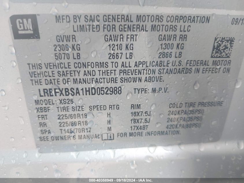 LRBFXBSA1HD052988 2017 Buick Envision Essence