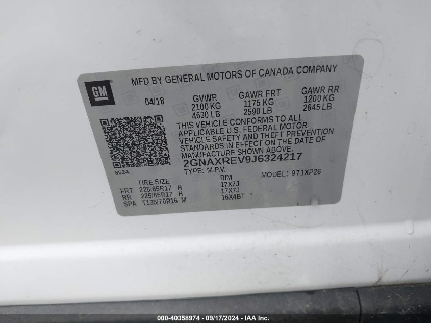 2GNAXREV9J6324217 2018 Chevrolet Equinox Ls