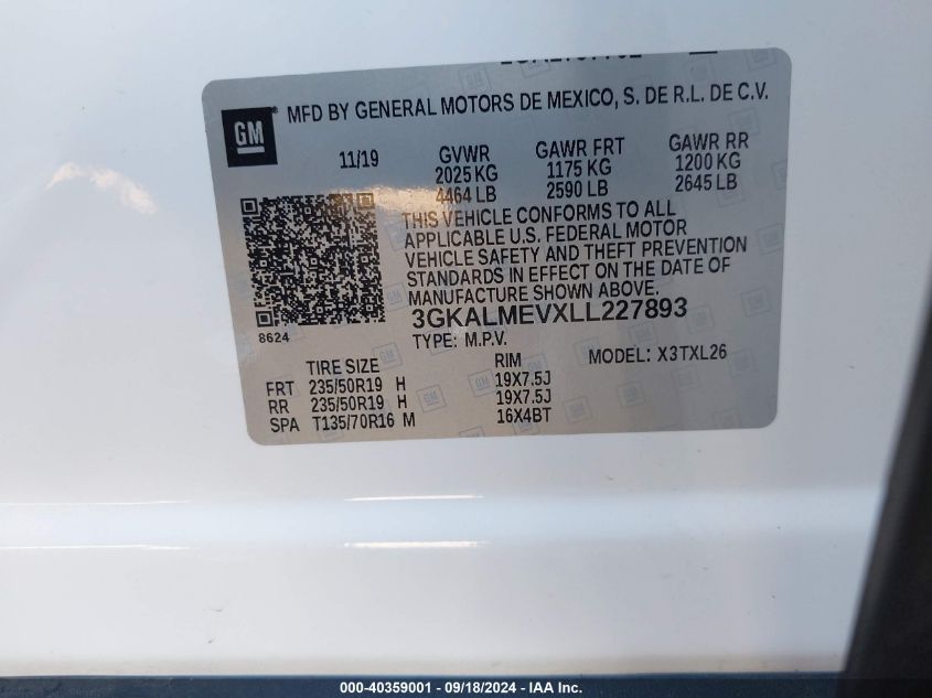 2020 GMC Terrain Fwd Sle VIN: 3GKALMEVXLL227893 Lot: 40359001