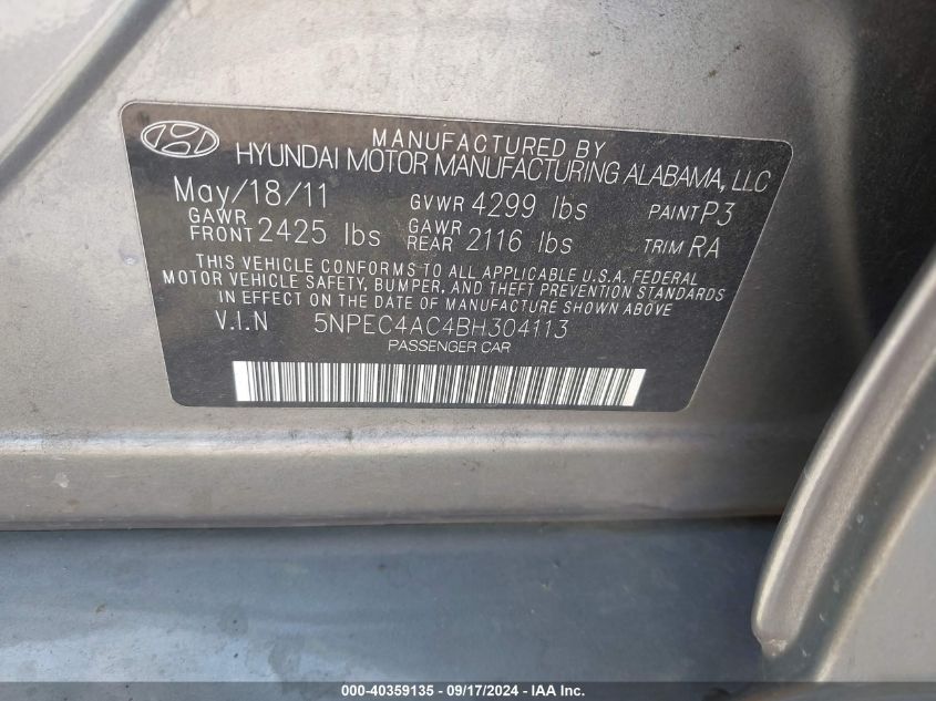 5NPEC4AC4BH304113 2011 Hyundai Sonata Limited