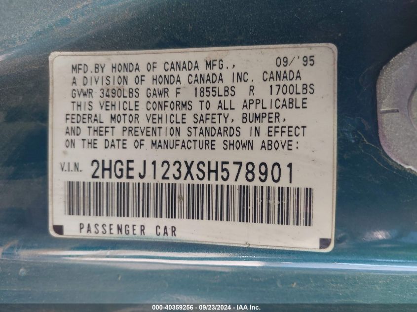 2HGEJ123XSH578901 1995 Honda Civic Ex