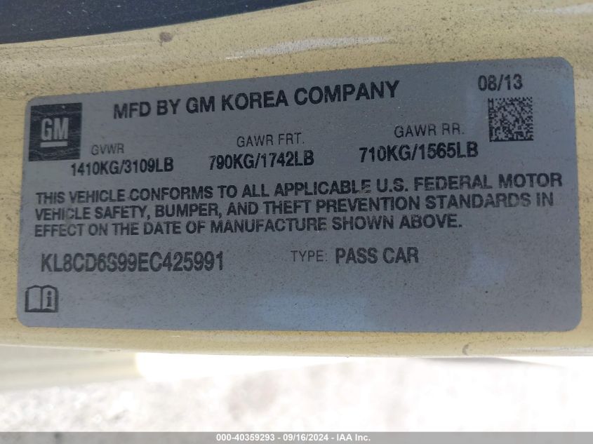 KL8CD6S99EC425991 2014 Chevrolet Spark 1Lt Auto