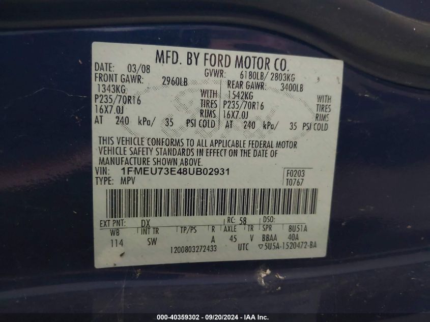 1FMEU73E48UB02931 2008 Ford Explorer Xlt