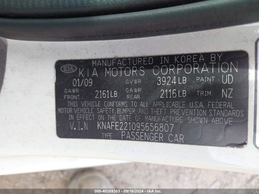 KNAFE221095656807 2009 Kia Spectra Ex