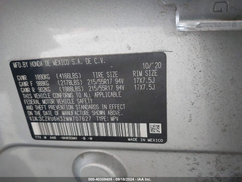 3CZRU6H32MM707627 2021 Honda Hr-V Awd Lx