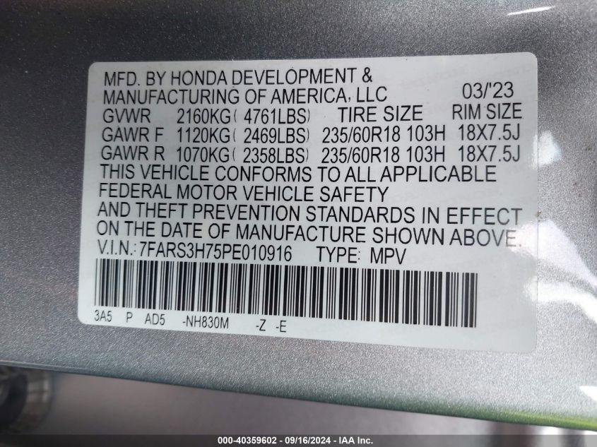 7FARS3H75PE010916 2023 Honda Cr-V Ex-L 2Wd