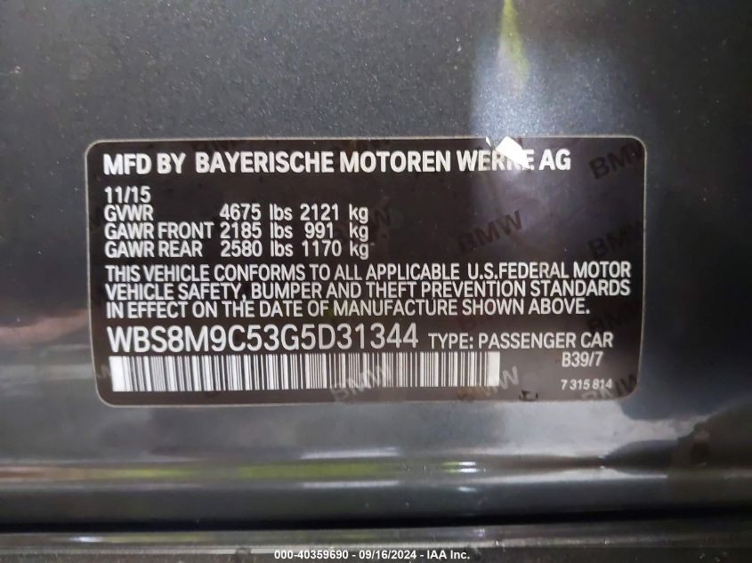 WBS8M9C53G5D31344 2016 BMW M3