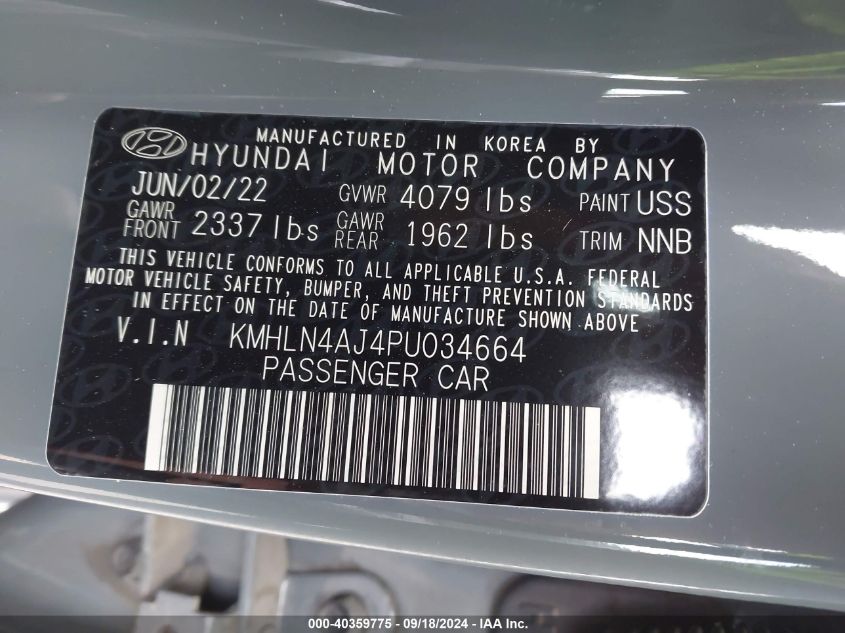 2023 Hyundai Elantra Hybrid Limited VIN: KMHLN4AJ4PU034664 Lot: 40359775