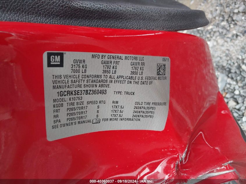 1GCRKSE37BZ360493 2011 Chevrolet Silverado 1500 Lt