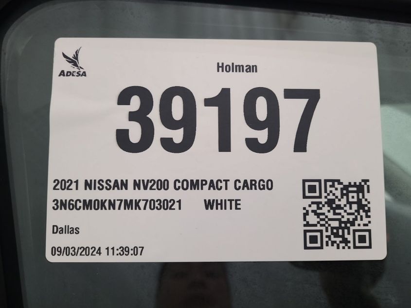 2021 Nissan Nv200 Compact Cargo Sv Xtronic Cvt VIN: 3N6CM0KN7MK703021 Lot: 40360149