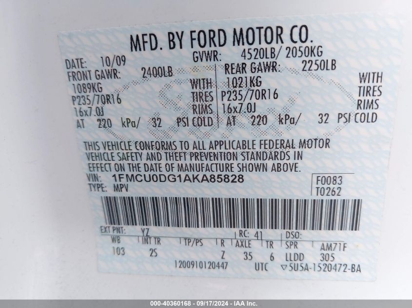 1FMCU0DG1AKA85828 2010 Ford Escape Xlt