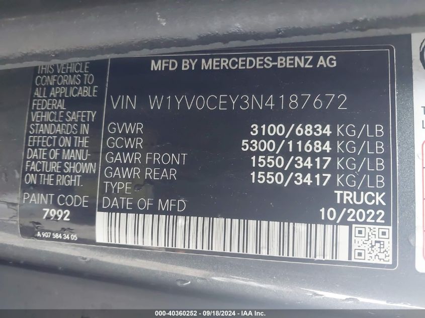 W1YV0CEY3N4187672 2022 Mercedes-Benz Metris