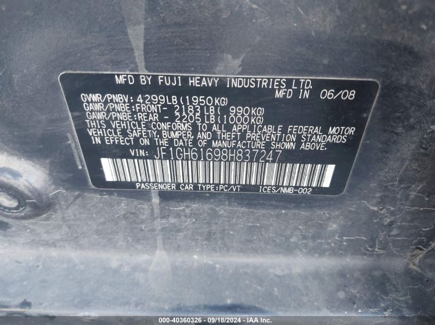 JF1GH61698H837247 2008 Subaru Impreza 2.5I