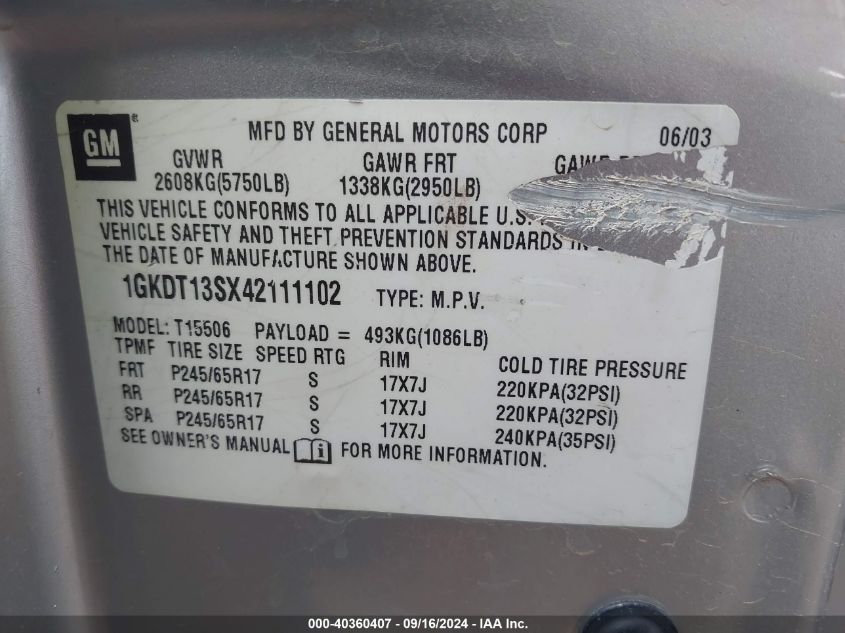 1GKDT13SX42111102 2004 GMC Envoy Sle