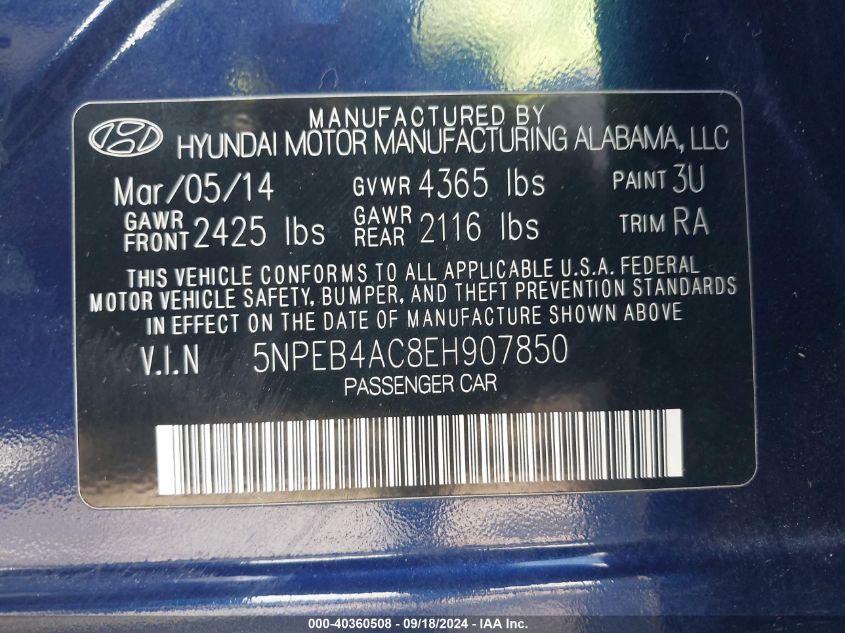 2014 HYUNDAI SONATA GLS - 5NPEB4AC8EH907850