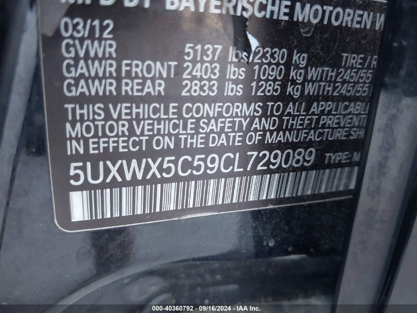 5UXWX5C59CL729089 2012 BMW X3 xDrive28I