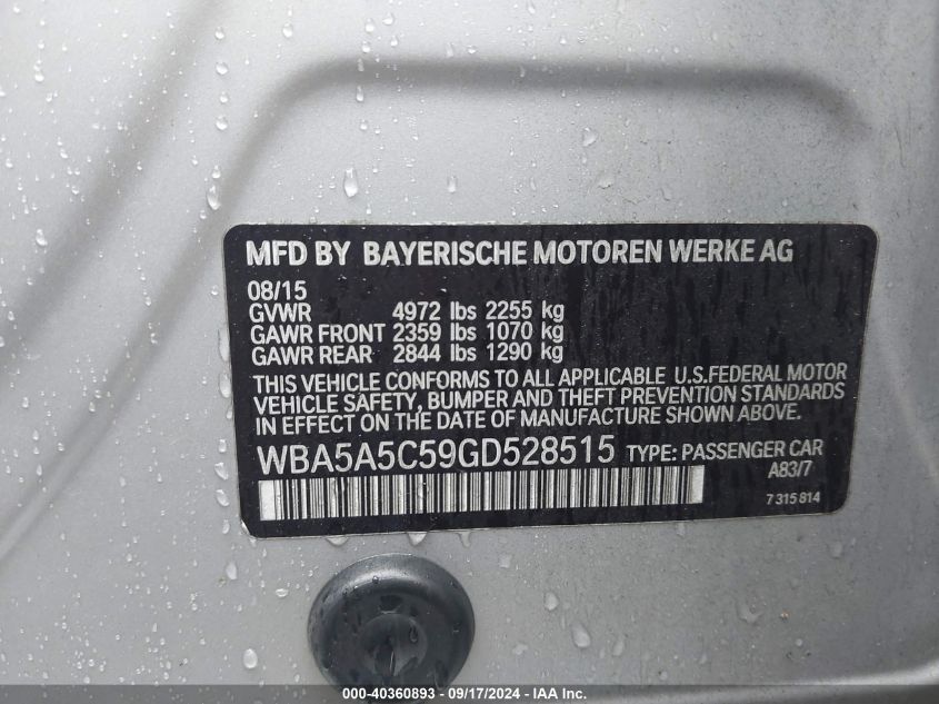 WBA5A5C59GD528515 2016 BMW 528I