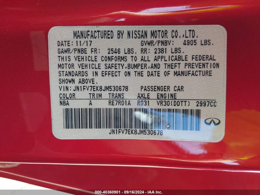 JN1FV7EK8JM530678 2018 Infiniti Q60 3.0T Red Sport 400