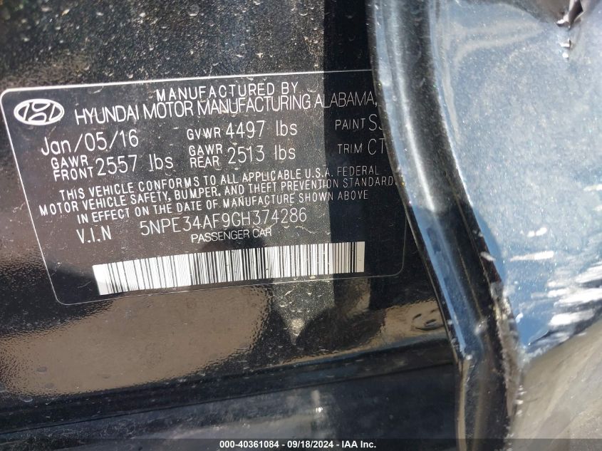 5NPE34AF9GH374286 2016 Hyundai Sonata Sport