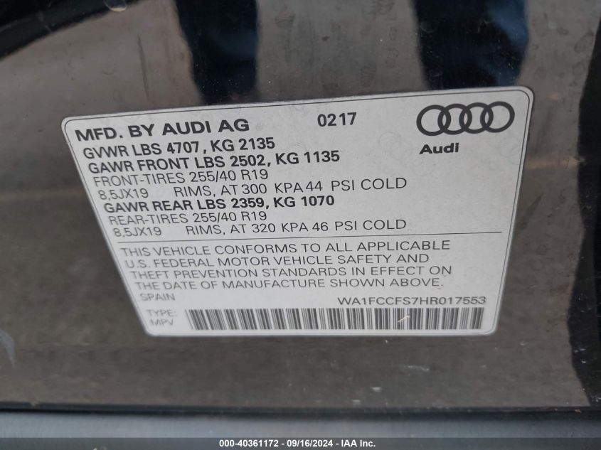 WA1FCCFS7HR017553 2017 Audi Q3 2.0T Premium