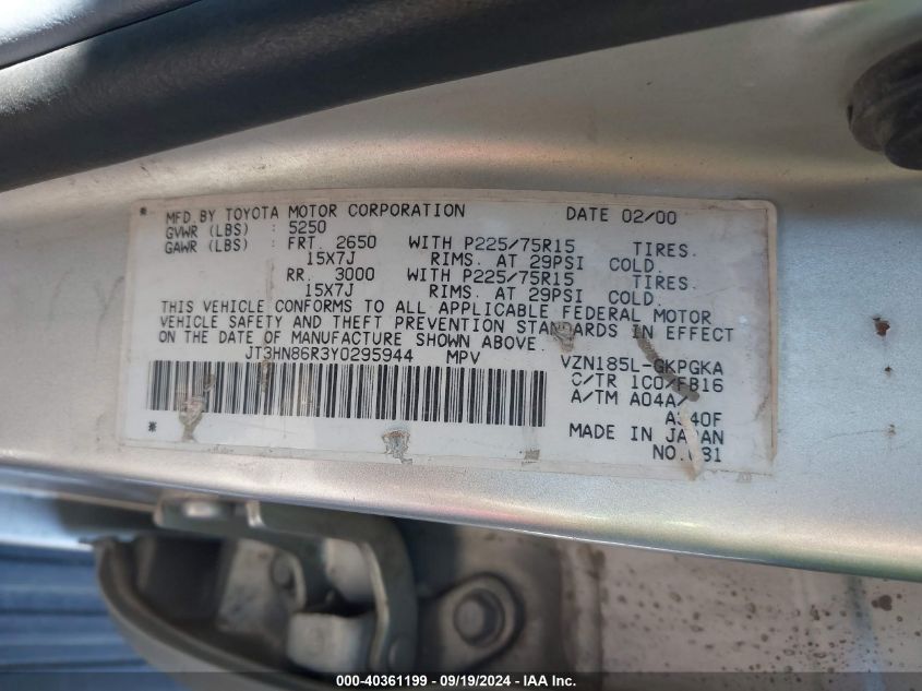 JT3HN86R3Y0295944 2000 Toyota 4Runner Sr5 V6