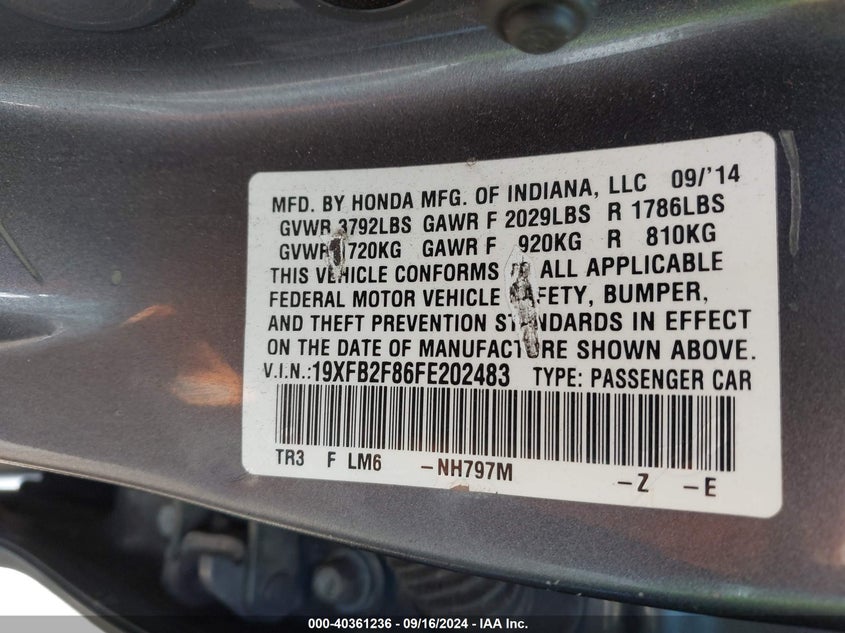 2015 HONDA CIVIC EX - 19XFB2F86FE202483