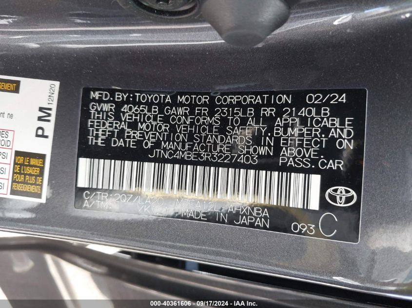 2024 Toyota Corolla Xse VIN: JTNC4MBE3R3227403 Lot: 40361606