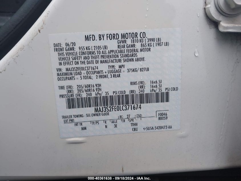 MAJ3S2FE0LC371674 2020 Ford Ecosport S