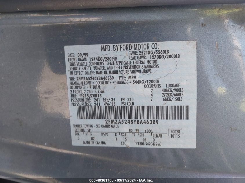 2FMZA5248YBA46389 2000 Ford Windstar Se