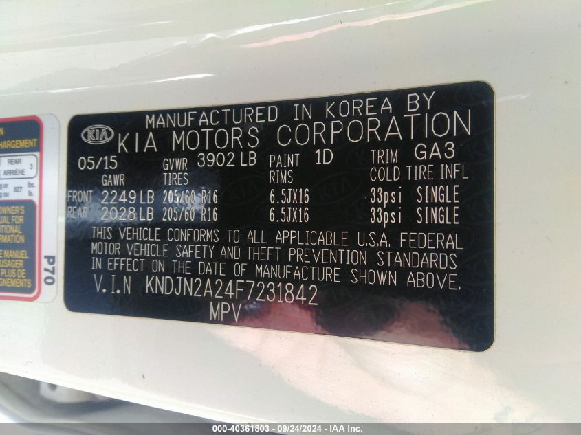 KNDJN2A24F7231842 2015 Kia Soul