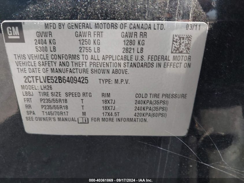 2CTFLVE52B6409425 2011 GMC Terrain Slt-1