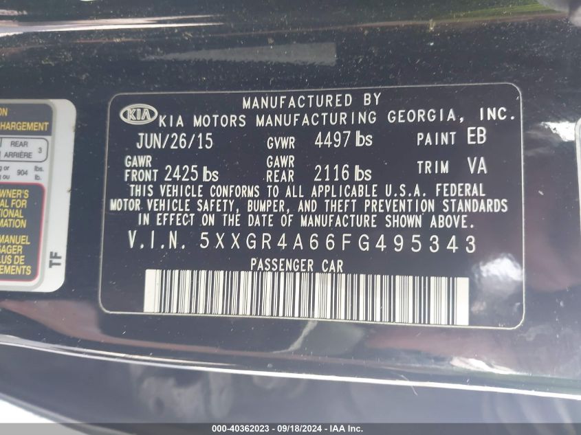 5XXGR4A66FG495343 2015 Kia Optima Sx Turbo