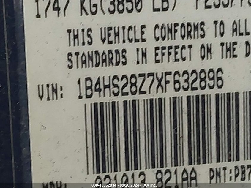 1999 Dodge Durango VIN: 1B4HS28Z7XF632896 Lot: 40362034