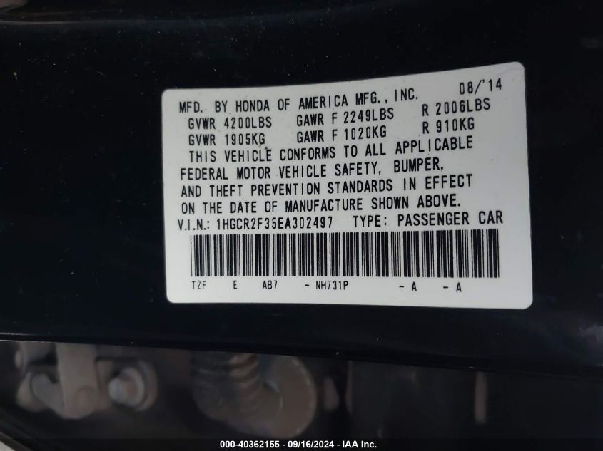 1HGCR2F35EA302497 2014 Honda Accord Lx