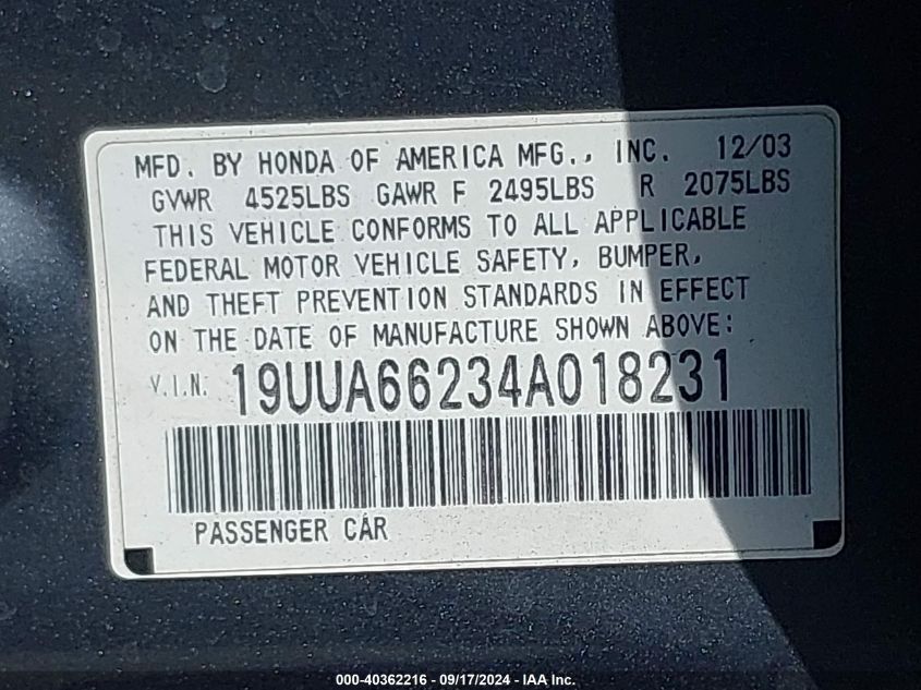 19UUA66234A018231 2004 Acura Tl