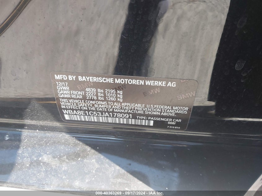 2018 BMW 330E IPERFORMANCE - WBA8E1C53JA178091