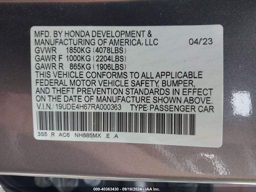 19UDE4H67RA000363 2024 Acura Integra A-Spec W/ Technology