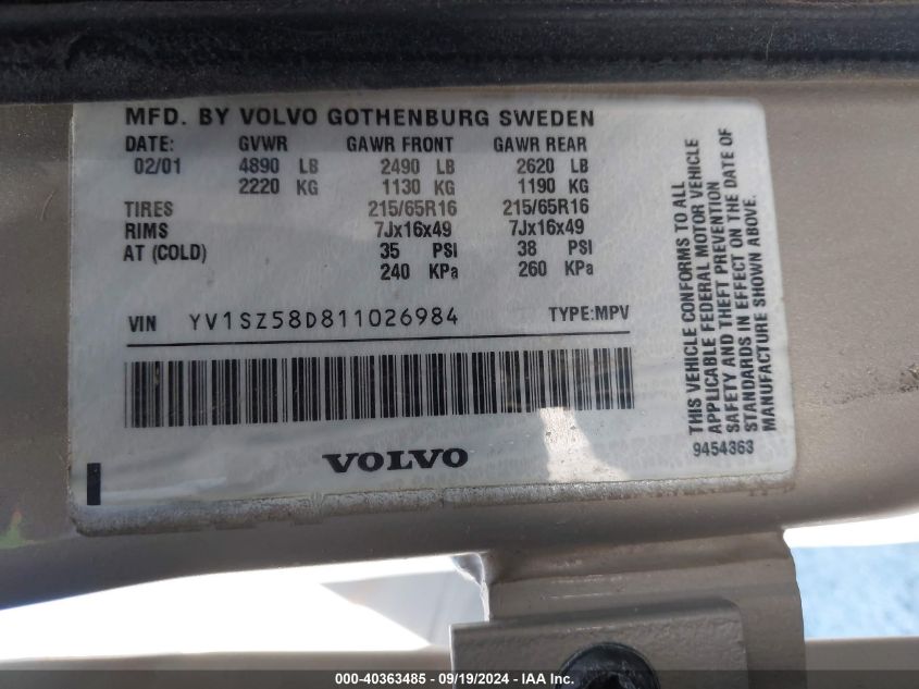 YV1SZ58D811026984 2001 Volvo V70 Xc