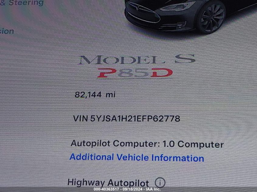 5YJSA1H21EFP62778 2014 Tesla Model S P85D