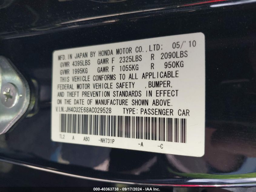 JH4CU2E68AC029528 2010 Acura Tsx 2.4