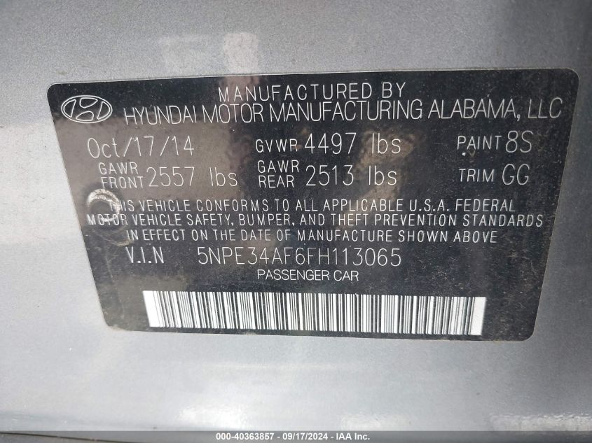 2015 HYUNDAI SONATA SPORT - 5NPE34AF6FH113065