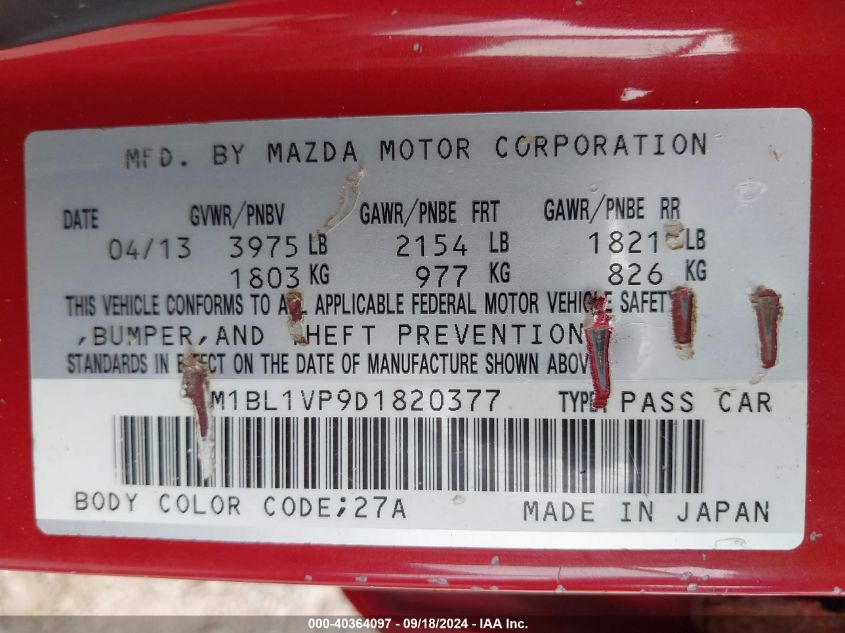 JM1BL1VP9D1820377 2013 Mazda Mazda3 I Touring