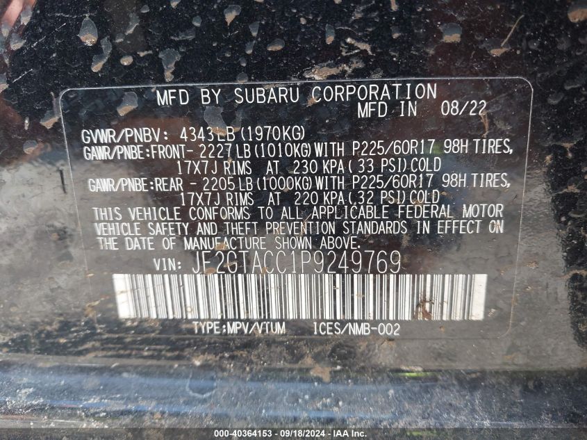 JF2GTACC1P9249769 2023 Subaru Crosstrek Premium