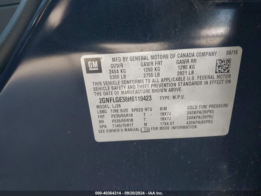 2GNFLGE38H6119423 2017 Chevrolet Equinox Premier