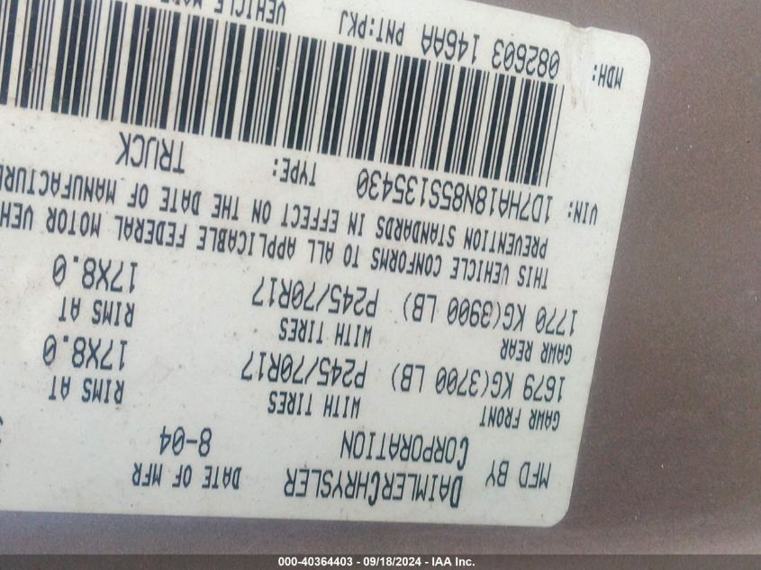 1D7HA18N85S135430 2005 Dodge Ram 1500 Slt/Laramie