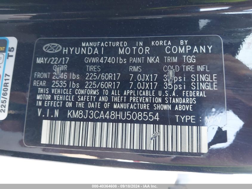 KM8J3CA48HU508554 2017 Hyundai Tucson Limited/Sport And Eco/Se