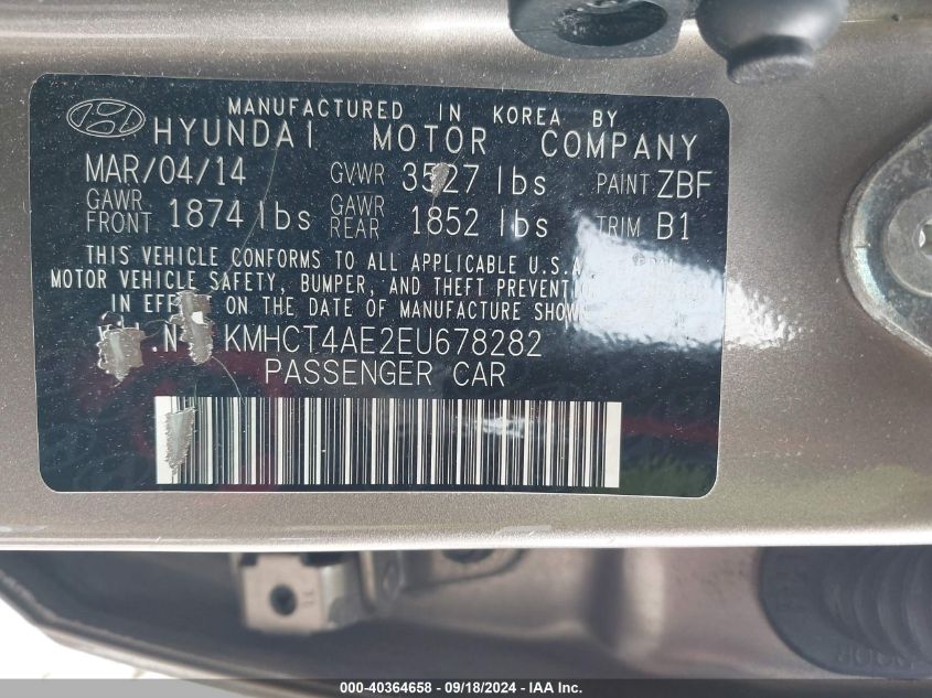 KMHCT4AE2EU678282 2014 Hyundai Accent Gls